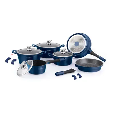 Royalty Line RL-ES1014M: 14 Pieces Marble Coated Cookware Set Blue