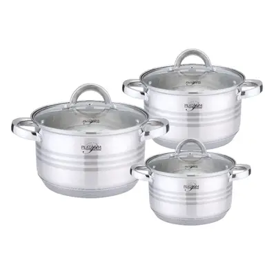 Platinum Cookware PL-10011: 16/18/20 cm-es 6 db S/S főzőedény csíkos akcentussal