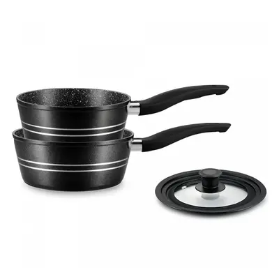 Royalty Line RL-FS2M: 3 Pieces Saucepan Set with Marble Coating Black