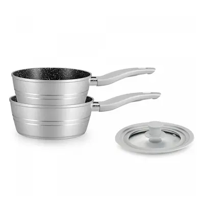 Royalty Line RL-FS2M: 3 Pieces Saucepan Set with Marble Coating Gray