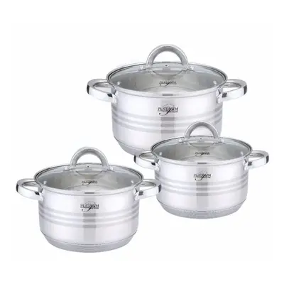 Platinum Cookware PL-10011-2: 6 db S/S főzőedény csíkos akcentussal - 18/20/24cm