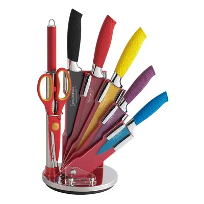 Royalty Line 8 Pieces RainbowCeramic Knife Set with Rotating Holder Stand