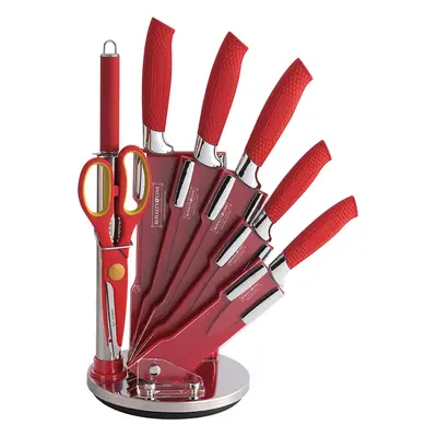 Royalty-Line RL-RED8-W: 8 Pieces Kitchen Knife Set with Spinning Rack