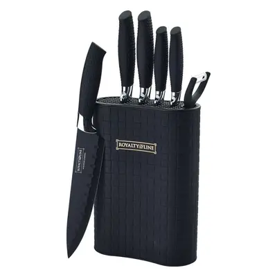 Royalty Line RL-6MSTK: 7-Piece Non-Stick Knife Set with Block - Black