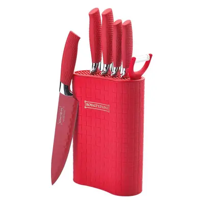 Royalty Line RL-6MSTR: 7-Piece Non-Stick Knife Set with Block - Red