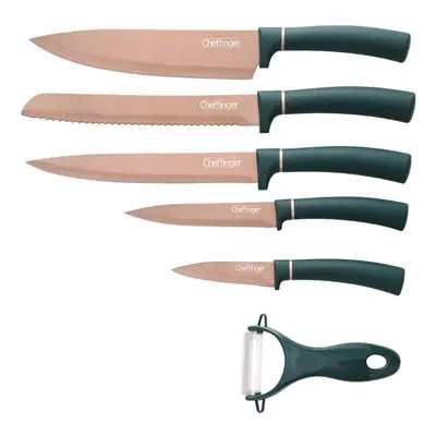 Cheffinger CF-MB10: 6 Pieces Marble Coated Knife Set - Titanium Gold Collection + Green