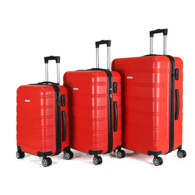 Royalty Line RL-LTS18706: Set of 3 Heavy-Duty Travel Suitcases Red