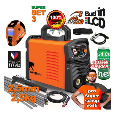 PANTERMAX MMA215LCD MMA/TIG inverteres hegesztő + burkolat + kábelek + kefe + szíj + elektródák 