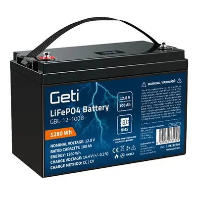 LiFePO4 12,8V 100Ah akkumulátor GETI GBL-12-100B Bluetooth + kijelző