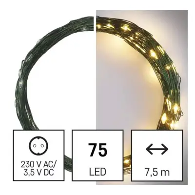 Led fényfüzér , beltéri/kültéri , nano LED , 7.5 m , meleg fehér , időzíthető , IP44