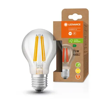 LED lámpa , égő , izzószálas hatás , filament , E27 , 5W , 211 lm/w , A besorolás , meleg fehér 