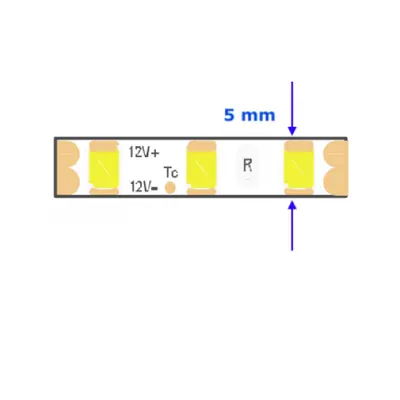 LED szalag , 2835 , 120 led/m , 9 Watt/m , meleg fehér , 800 lumen/m , keskeny , 5mm , 5 év gara