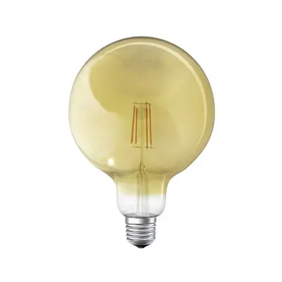 LED lámpa , égő , izzószálas hatás , filament , E27 foglalat , G125 , 6W , meleg fehér , dimmelh