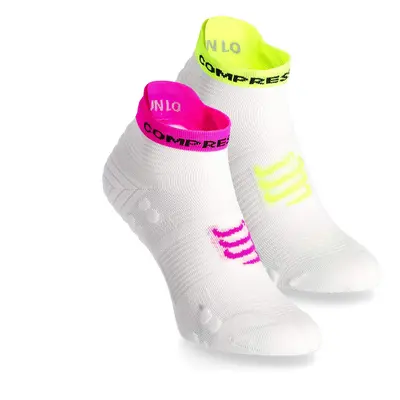 Compressport Pro Racing Socks v4.0 Run Low Futózokni - white/safe yellow/neo pink