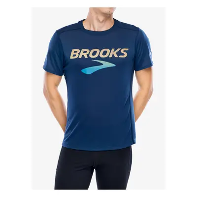 Brooks Distance Short Sleeve 3.0 Futópóló - blue slate/BR logo