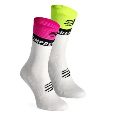 Compressport Mid Compression Socks V2.0 Futózokni - white/yellow/neo pink