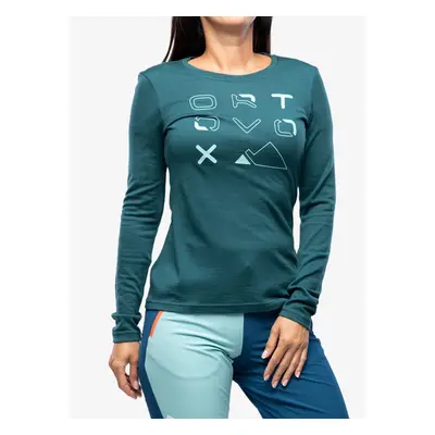 Ortovox Merino Brand Outline LS Női hosszú ujjú póló - dark pacific