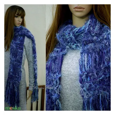 FRINGE SHAWL - extra-vastag kézzel kötött hosszú-rojtos sál / kékek