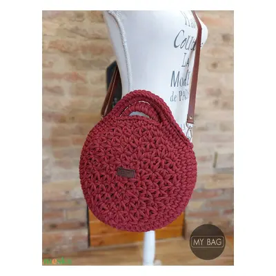 Horgolt női körtáska WINE RED színben - jázmin mintával - Crossbody