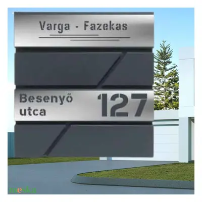 Modern feliratos postaláda névtáblával-utcanévvel-házszámmal /design vonalakkal