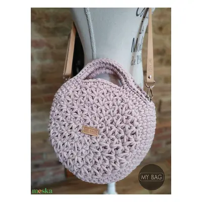 Horgolt női körtáska PASTEL PINK színben - jázmin mintával - Crossbody