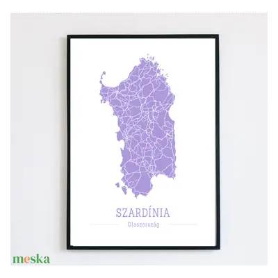 Szardínia (Olaszország) színes minimalista dekorációs térkép