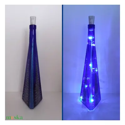 Kék-ezüst üveglámpás - egyedi festett üveg bottlelamp