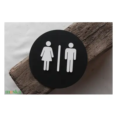 WC tábla, fekete-fehér WC ajtó tábla, unisex toalett jelző tábla