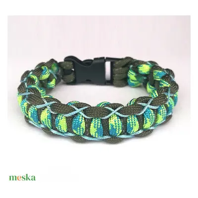 Simple Cobra Vertical paracord karkötő tukcsattal keki-neonnarancs-kék (csuklóméret 18-18,5cm)