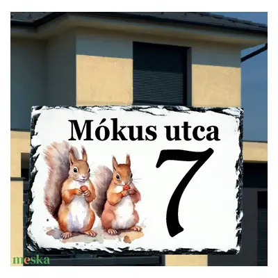 Házszám tábla mókus mintával