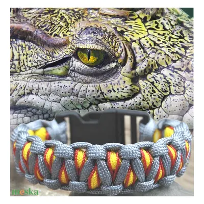 Designer Túlélő Paracord Karkötő Biztonsági Csattal DRAGON EYE STITCH Szürke Sárga Piros (Csukló