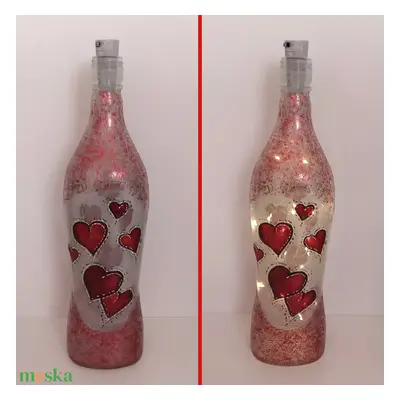 Anyák-napi ill. Valentin napi üveglámpás - egyedi festett üveg bottlelamp