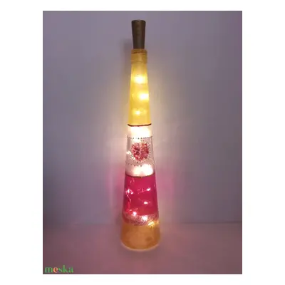 Pink-arany üveglámpás - egyedi festett üveg bottlelamp