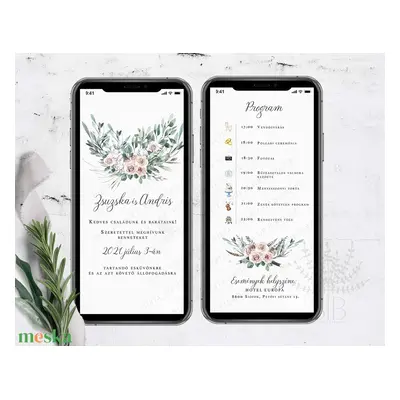 Digitális esküvői értesítő, letölthető meghívó, esküvői program, digitálisan küldhető meghívó, E