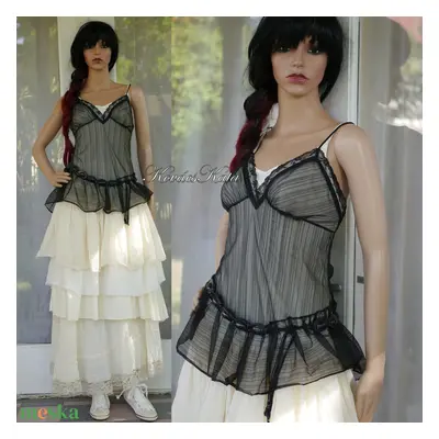 ANTIK ORGANZA-SLIP - csipkés organza kombiné felső