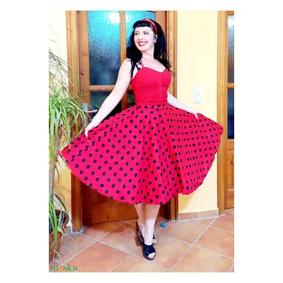 Pinup Rockabilly szoknya piros fekete pöttyös