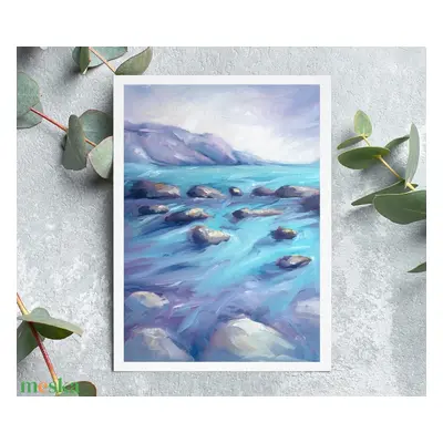 Vibrant Beach - Art Print, Giclée Nyomat Olajfestményről, Fali Dekoráció, Modern Tengerpart Kép