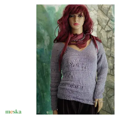 "BARKA" BabyAlpaca Silk - kézzel kötött exkluzív artsy-design pulóver / acélszürke