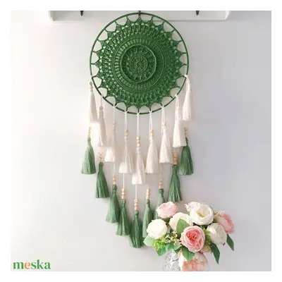 Horgolt mandala falidísz, álomfogó, függődísz, fali dekoráció 40 cm