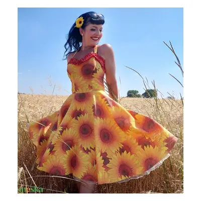 Pinup Rockabilly ruha napraforgó mintás virágos