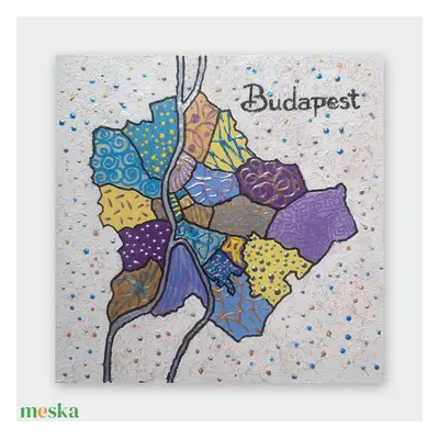 Budapest kerületek 16x16cm festmény / falemezen, tarka, dekoráció, kép