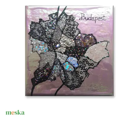 Budapest kerületek 12x12cm festmény / falemezen, csillogo, hologram, dekoráció, kép