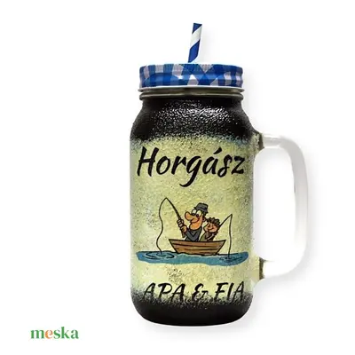 Horgász- humoros, egyedi motívummal díszített-szívószálas pohár. A horgászat szerelmeseinek. .