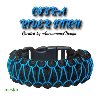 Designer túlélő paracord karkötő biztonsági csattal COBRA RIDER STITCH Fekete kék(csuklóméret 18