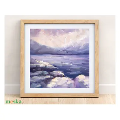 Mediterrán Naplemente Lilában - Art Print, Giclée Nyomat Olajfestményről, Modern Fali Dekoráció