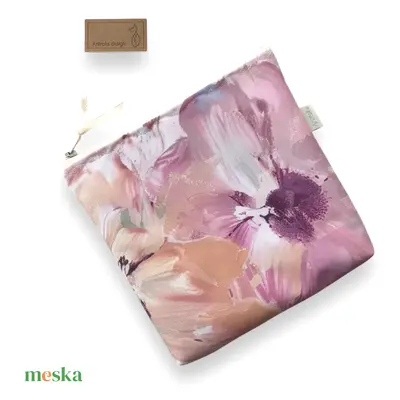 Púder virágok mintás vízálló neszesszer, uzsonna tasak - zipper bag - Artiroka design