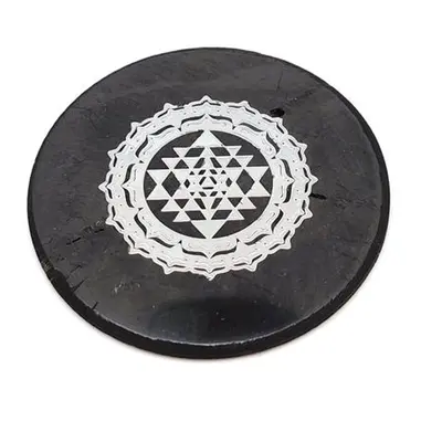 Shungit korong sri yantra ezüst matricás 50mm