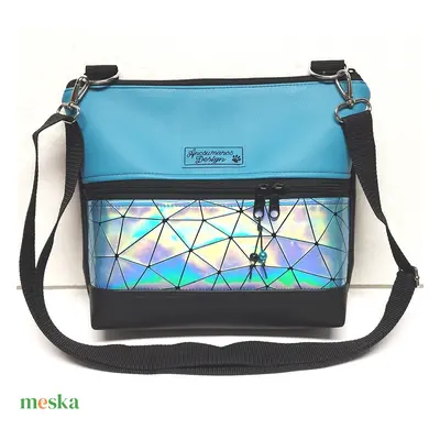 "Bella" crossbody oldaltáska 28x24cm - Türkiz lézerhologram