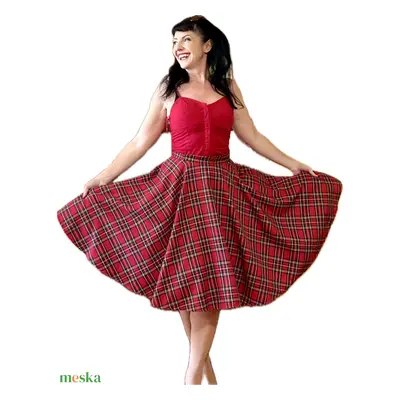 Pinup Rockabilly szoknya skót kockásVintage retro karácsonyi mintás