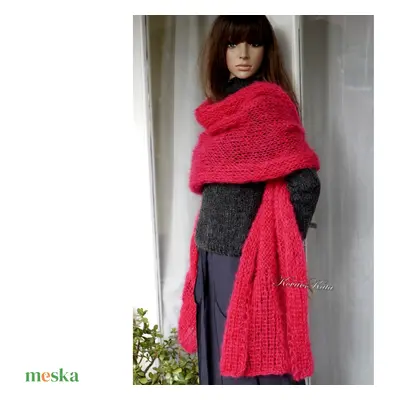 MAXI-STÓLA - extravagáns kézzel kötött luxus kid-mohair sál / fukszia